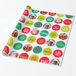 Papier Cadeau Bauble red green white pattern<br><div class="desc">Fun holiday words and mouvance Christmas family photo wrapping venge paper in shaden of light green,  dark green,  red,  white tones. Customize with three of your own photos. Uniquely designé par Sarah Trett.</div>