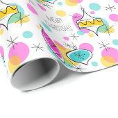 Papier Cadeau Baubles Arbre Rétro Joyeux papier d'emballage de N (Coin rond)