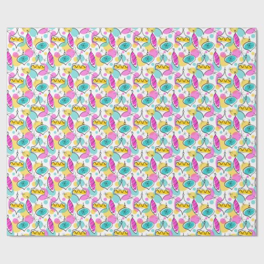 Papier Cadeau Baubles Arbre rétro Papier à emballage multiple (Plat)