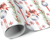 Papier Cadeau Baubles de Noël avec arcs rouges créatifs (Coin rond)