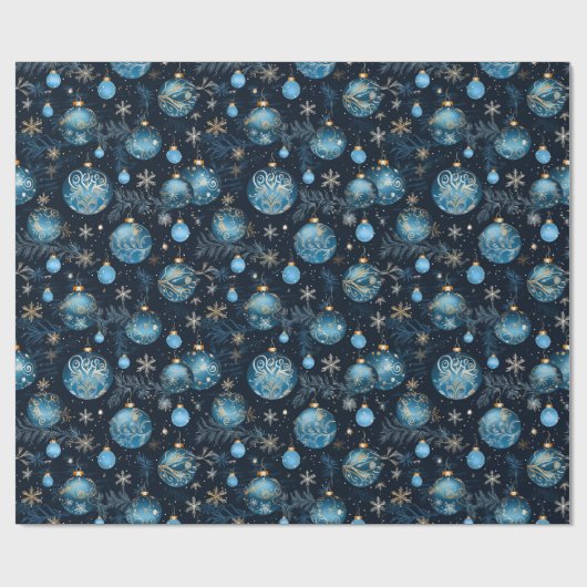 Papier Cadeau Baubles de Noël bleu complexe (Plat)