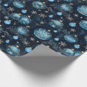 Papier Cadeau Baubles de Noël bleu complexe (Coin)