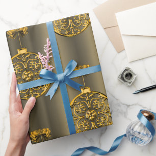 Papier Cadeau Baubles de Noël d'or en bronze