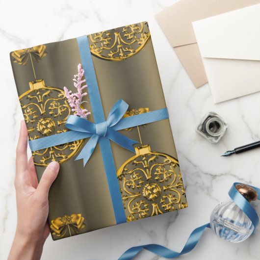 Papier Cadeau Baubles de Noël d'or en bronze