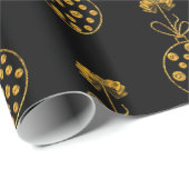 Papier Cadeau Baubles de Noël d'or en noir (Coin rond)