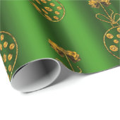 Papier Cadeau Baubles d'or pour Noël vert (Coin rond)