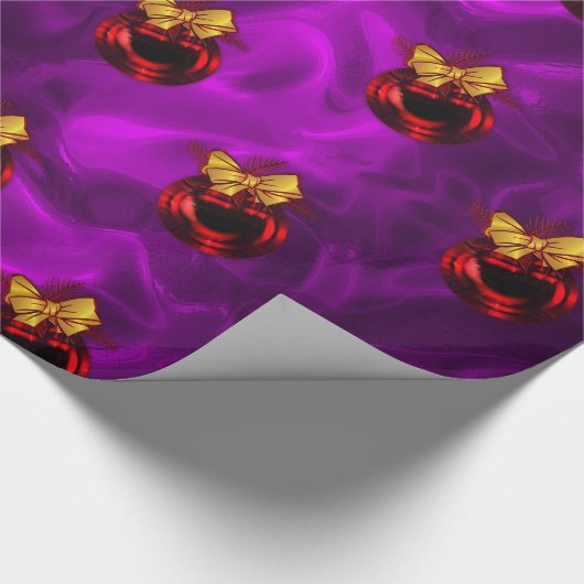 Papier Cadeau Baubles rouges sur un Noël pourpre torride (Coin)