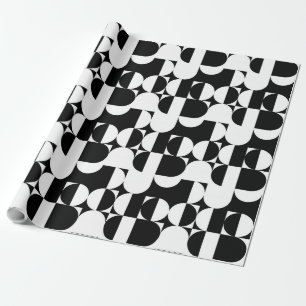 Papier Cadeau Bauhaus Géométrique Noir et Blanc