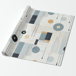 Papier Cadeau Bauhaus Navy Ochre Ligne Géométrique Abstraite