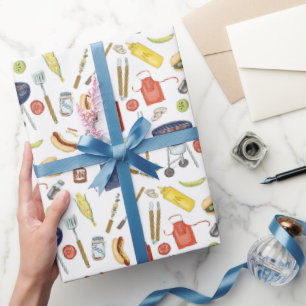 Papier Cadeau BBQ d'été Jardin de la fête des pères Barbecue Gri