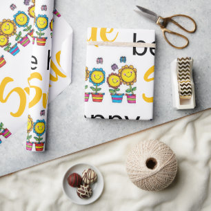 Papier Cadeau Be Happy Smile Tournesol Floral