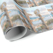 Papier Cadeau Beach Hat On Rustic Fence Post (Coin rond)