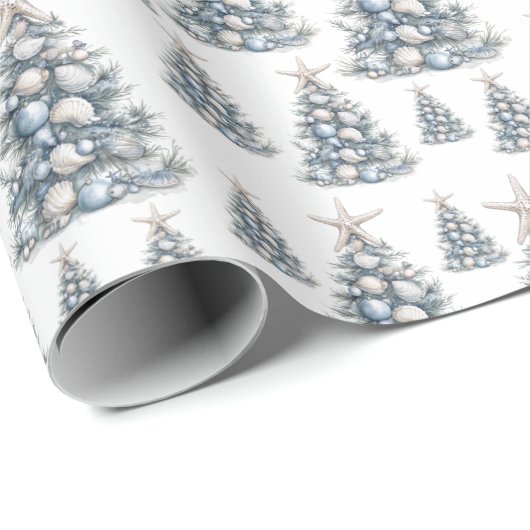 Papier Cadeau Beach Shell Christmas Tree Pattern (Coin rond)