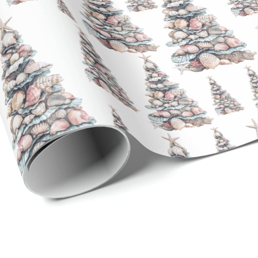 Papier Cadeau Beach Shell Christmas Tree Pattern (Coin rond)