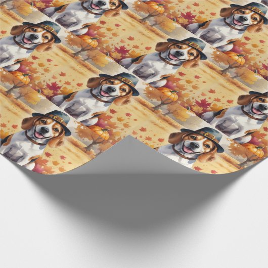 Papier Cadeau Beagle À L'Automne Feuille L'Art Thanksgiving (Coin)