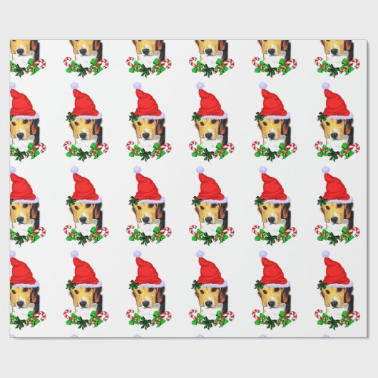 Papier Cadeau Beagle À Santa Hat Noël (Plat)