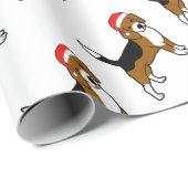 Papier Cadeau Beagle avec le casquette de Père Noël (Coin rond)