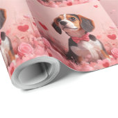 Papier Cadeau Beagle avec Rose - Saint Valentin (Coin rond)
