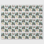 Papier Cadeau Beagle Chien Retro Camion Monogramme Noël (Plat)