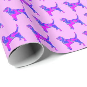 Papier Cadeau Beagle Hound Dog Silhouette rose/bleu rose cadeau