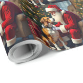 Papier Cadeau Beagle Meets Santa Christmas Painting (Coin rond)