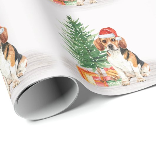 Papier Cadeau Beagle mignon chien Père Noël Festive Noël (Coin rond)