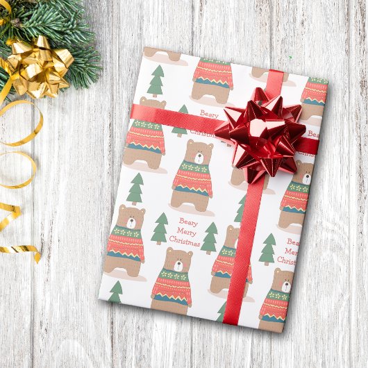 Papier Cadeau Béaire nordique mignonne Joyeux Noël