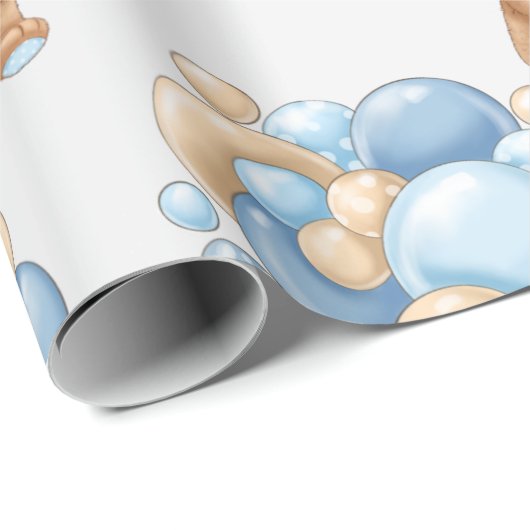 Papier Cadeau Bear Balloon Boy Cute Wrapper Papier (Coin rond)