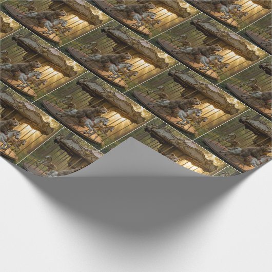 Papier Cadeau Bear Riding a Carousel Horse in a Forest (Coin)