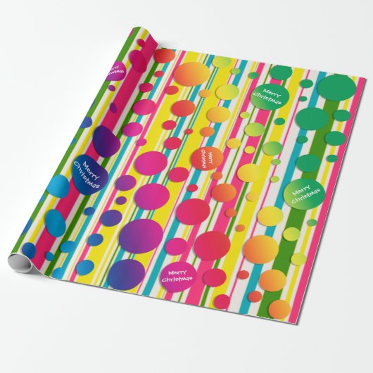 Papier Cadeau [Beatnik Bubbles] Polka rétro Pointe Arc-en-ciel r (Déroulé)