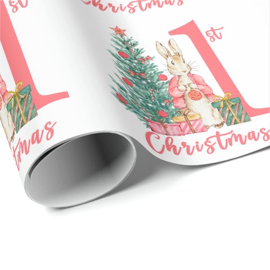 Papier Cadeau Beatrix Potter 1er Noël rose (Coin rond)
