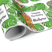 Papier Cadeau Beau Anniversaire Animaux Safari | forêt tropicale (Coin rond)