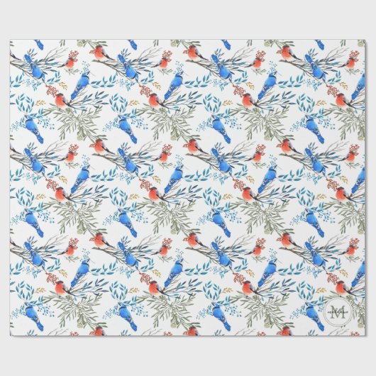 Papier Cadeau Beau Aquarelle Oiseaux et Motif de Foliage (Plat)
