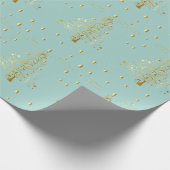 Papier Cadeau Beau arbre de Noël en or métallique étoilé (Coin)