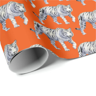 Papier Cadeau Beau Bengale Blanc Tigre Orange Rouge Motif