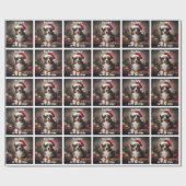 Papier Cadeau Beau berger australien avec Santa Hat (Plat)