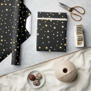 Papier Cadeau Beau Black and Gold Starry Sky Star Motif