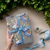 Papier Cadeau Beau Bleu de Noël coupes en acier gris