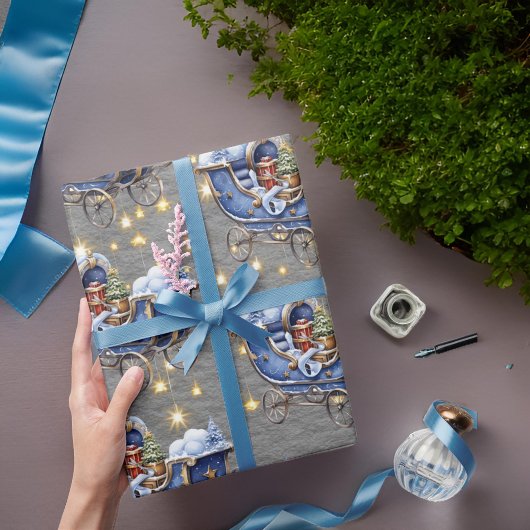 Papier Cadeau Beau Bleu de Noël coupes en acier gris