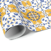 Papier Cadeau Beau bleu et jaune portugais Azulejo (Coin rond)