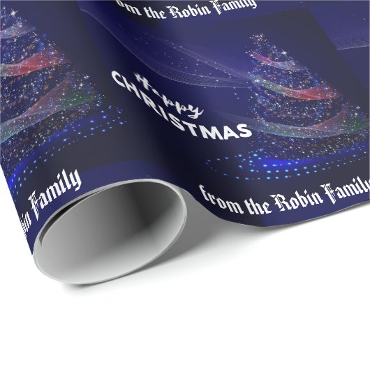 Papier Cadeau Beau bleu, étincelant. Joyeux emballage de Noël (Coin rond)