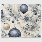 Papier Cadeau Beau Bleu Noël Floral Baubles (Plat)