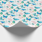 Papier Cadeau Beau Bleu Papillon Swirl Anniversaire (Coin)