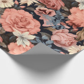 Papier Cadeau Beau bleu rose Vintage Floral (Coin)