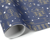 Papier Cadeau Beau Blue Gold Motif ville d'hiver (Coin rond)