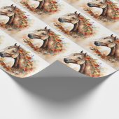Papier Cadeau Beau Cheval aux jolies fleurs Aquarelle (Coin)