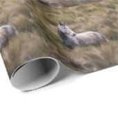 Papier Cadeau Beau Cheval gris coloré (Coin rond)