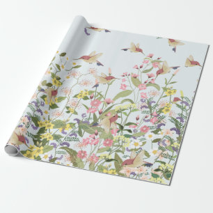 Papier Cadeau Beau colibri dans le jardin fleuri