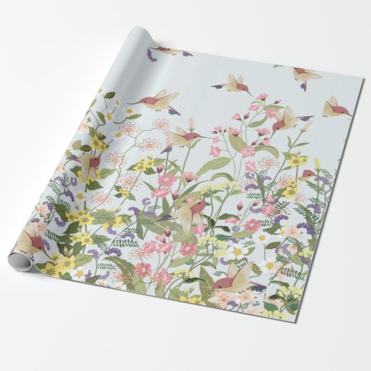 Papier Cadeau Beau colibri dans le jardin fleuri (Déroulé)