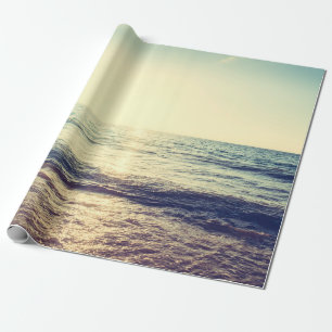 Papier Cadeau Beau coucher de soleil avec mer et plage - Vintage